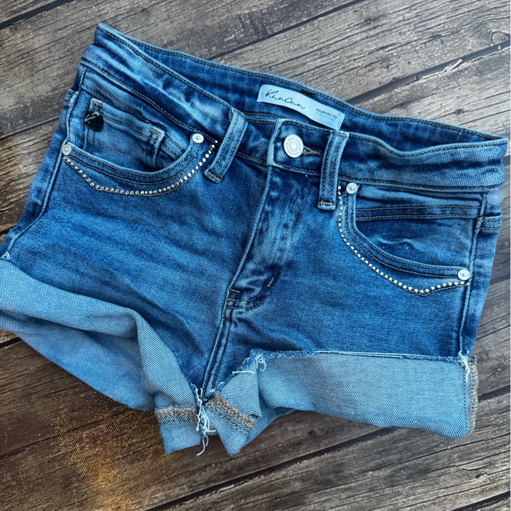 KanCan Blue Denim Shorts with Studded Details